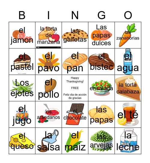 Thanksgiving Food Bingo Card