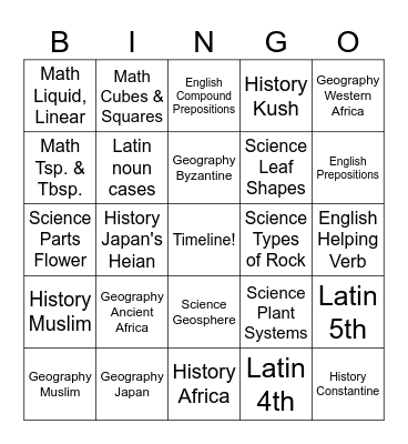 CC Week 10-14 Cycle 1 Bingo Card