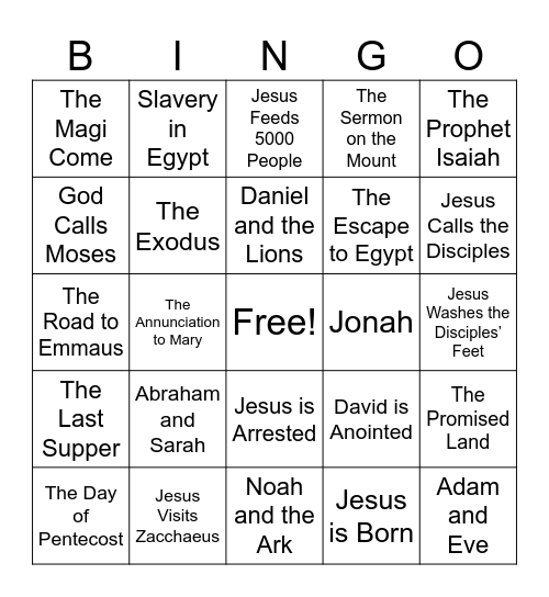 Picture the Bible BINGO Card