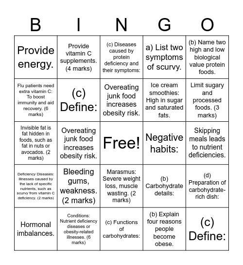 Practice Paper Revision Bingo Card