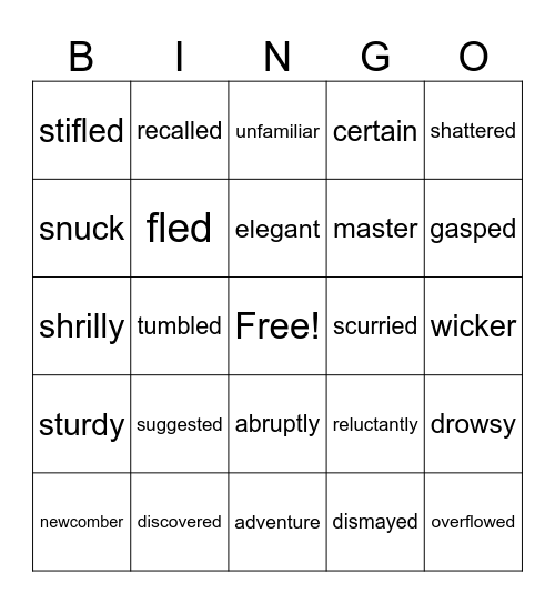 Vocabulary Week 1-12 Bingo Card