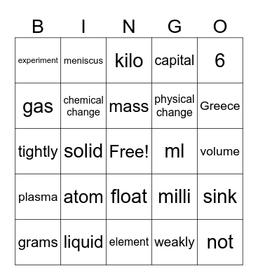 science Bingo Card