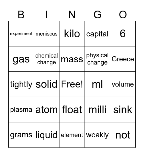 science Bingo Card