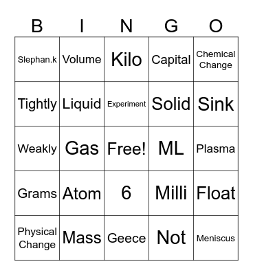 Science Bingo Card