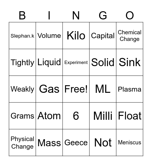 Science Bingo Card