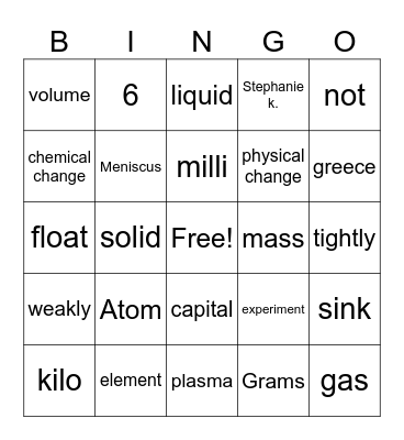 Scence Bingo Card