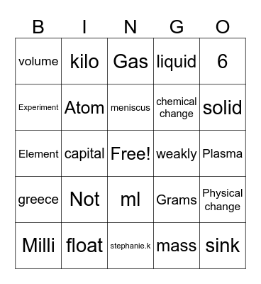 Science Bingo Card