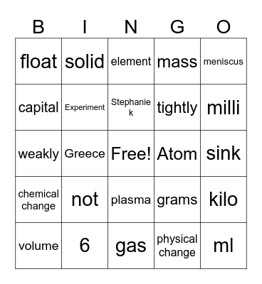 science Bingo Card