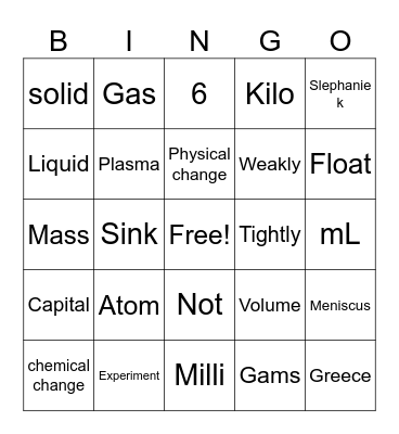 science Bingo Card