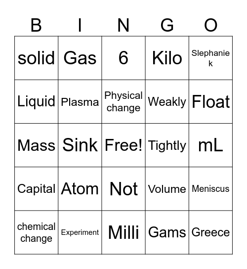 science Bingo Card