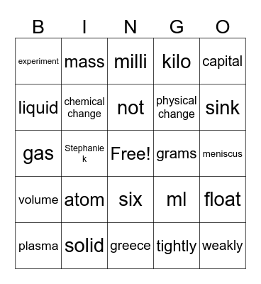 Science Bingo Card