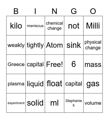 science Bingo Card