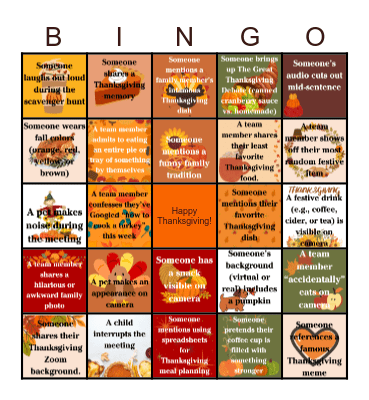 Team Thanksgiving Bingo Card