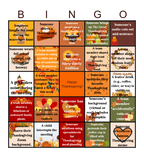 Team Thanksgiving Bingo Card