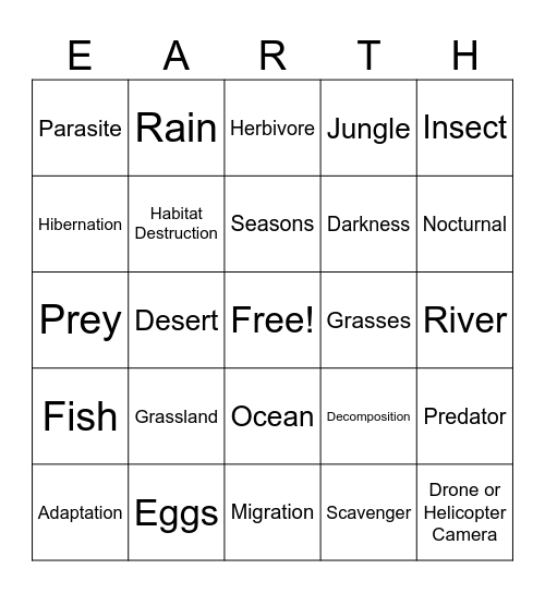 Planet Earth Bingo Card