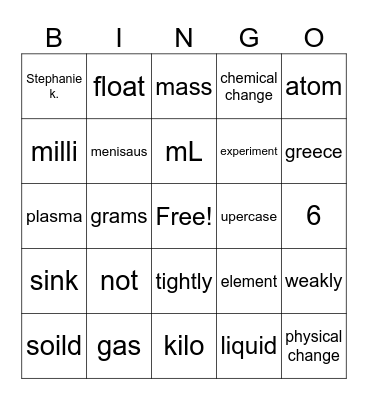 Science Bingo Card