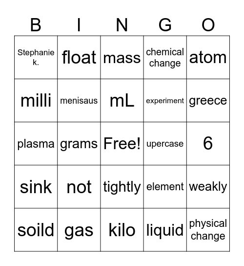 Science Bingo Card