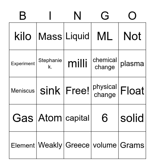 Science Bingo Card