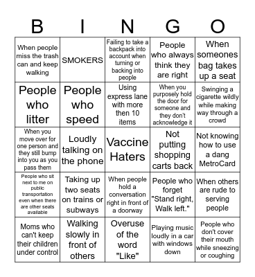 DIRT BAG BINGO Card