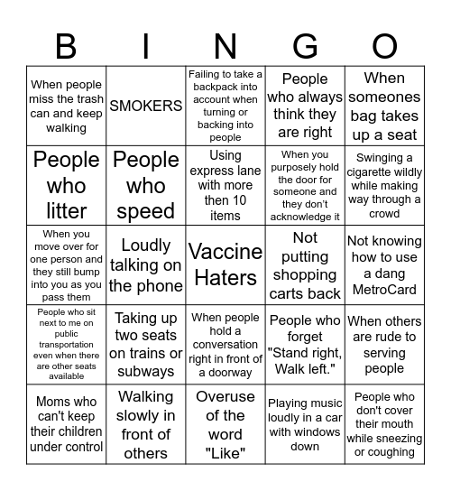 DIRT BAG BINGO Card