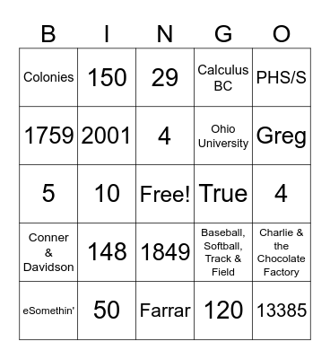 Perrysburg BINGO Card