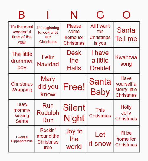 HOLIDAY MUSIC Bingo Card