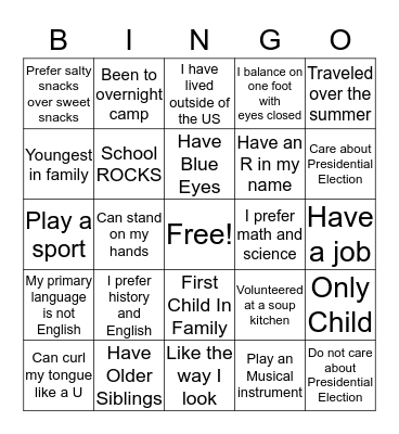 First Day Bingo Card