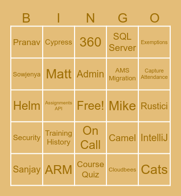 Training Team Bingo Card