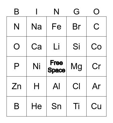 Periodic Table Bingo Card