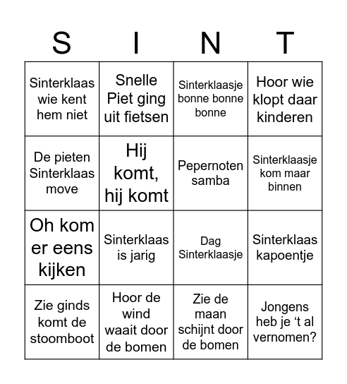 Sint & Piet muziekbingo! Bingo Card