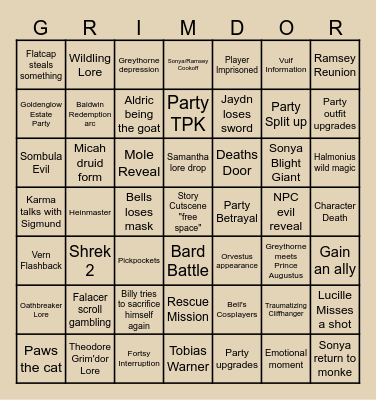 OATHROCK BINGO Card