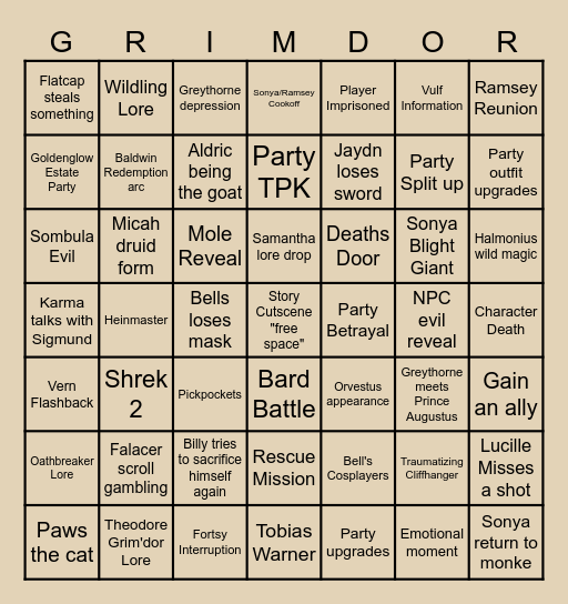 OATHROCK BINGO Card