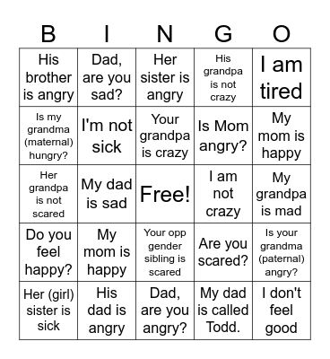 Cherokee Emotions Bingo Card