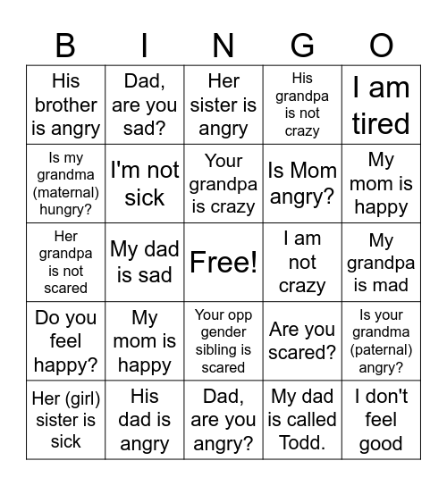 Cherokee Emotions Bingo Card