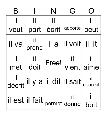 FRENCH 1 - WEEKS 1-5 Bingo Card