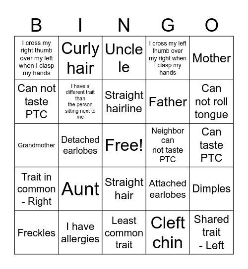 Genetics Bingo Card