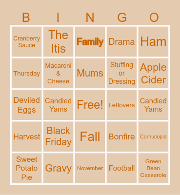 Thanksgiving Bingo Card