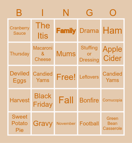 Thanksgiving Bingo Card