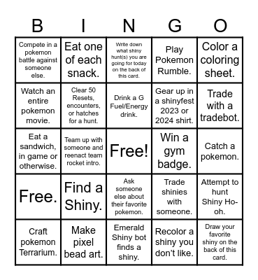 Shiny Fest 2024 Bingo Card