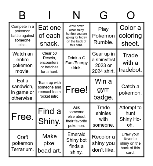 Shiny Fest 2024 Bingo Card