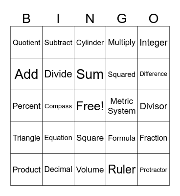 Math Bingo Card