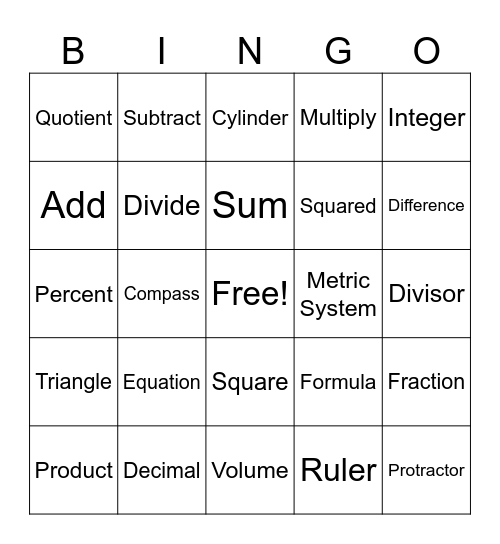 Math Bingo Card