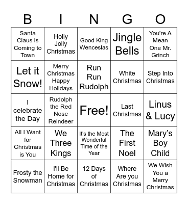 Christmas Song Bingo Card