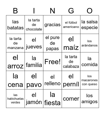 El Día de Acción de Gracias Bingo Card