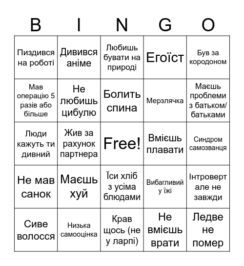 Yvhenii Bingo Card