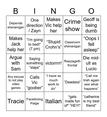 Eve Bingo Card