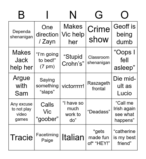 Eve Bingo Card