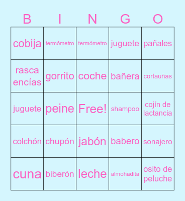 Baby Shower Bingo Card