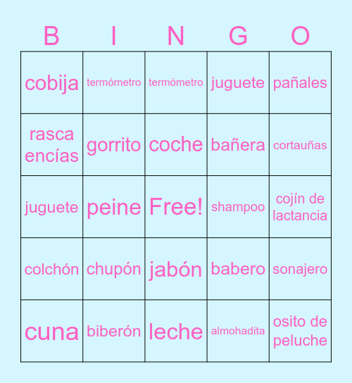 Baby Shower Bingo Card