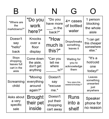 RO Holiday Shopper Bingo Card